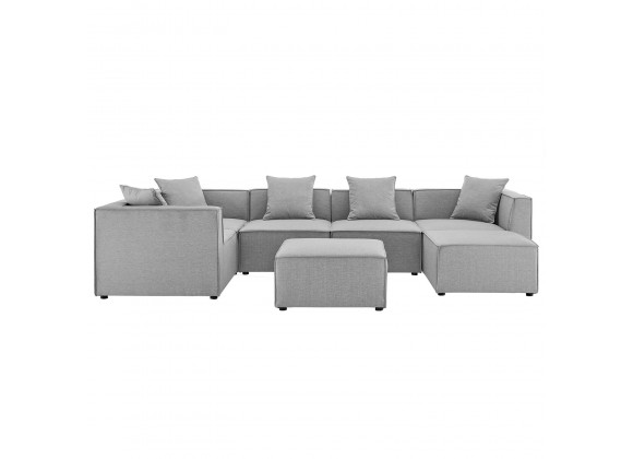 Modway Saybrook Outdoor Patio Upholstered 7-Piece Sectional Sofa - Gray - Set in Front Angle