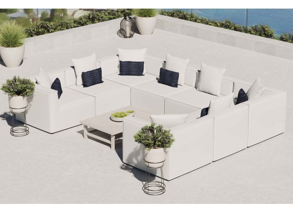 Modway Saybrook Outdoor Patio Upholstered 8-Piece Sectional Sofa - White - Lifestyle