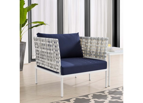 Modway Harmony Sunbrella® Basket Weave Outdoor Patio Aluminum Armchair in Taupe Navy - Lifestyle