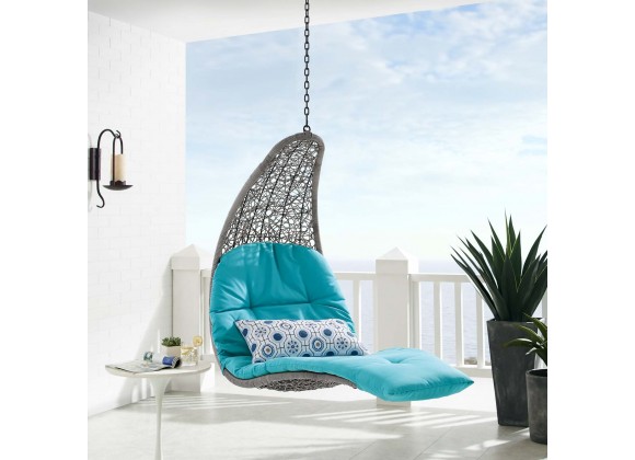 Modway Landscape Hanging Chaise Lounge Outdoor Patio Swing Chair in Light Gray Turquoise - Lifestyle