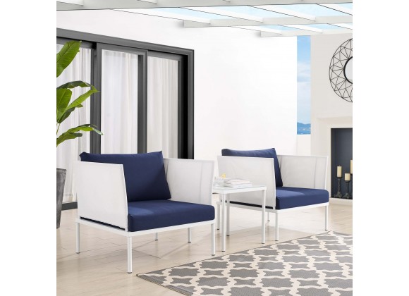 Modway Harmony 3-Piece Sunbrella® Outdoor Patio Aluminum Seating Set in White Navy - Lifestyle