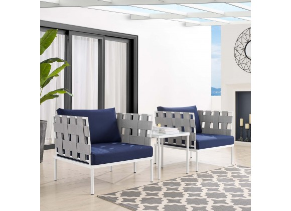 Modway Harmony 3-Piece Sunbrella® Outdoor Patio Aluminum Seating Set in Gray Navy - Lifestyle