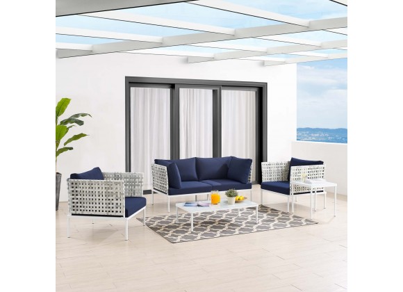 Modway Harmony 5-Piece Sunbrella® Basket Weave Outdoor Patio Aluminum Seating Set - Taupe Navy - Lifestyle