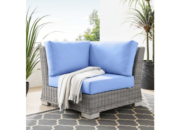 Modway Conway Outdoor Patio Wicker Rattan Corner Chair in Light Gray Light Blue - Lifestyle