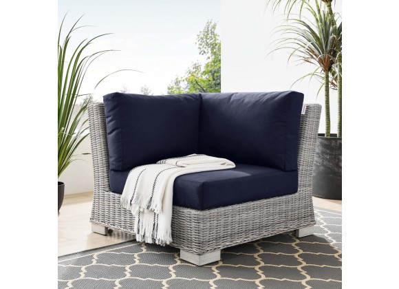 Modway Conway Outdoor Patio Wicker Rattan Corner Chair in Light Gray Navy - Lifestyle