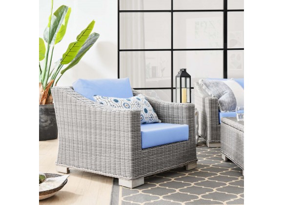Modway Conway Outdoor Patio Wicker Rattan Armchair in Light Gray Light Blue - Lifestyle