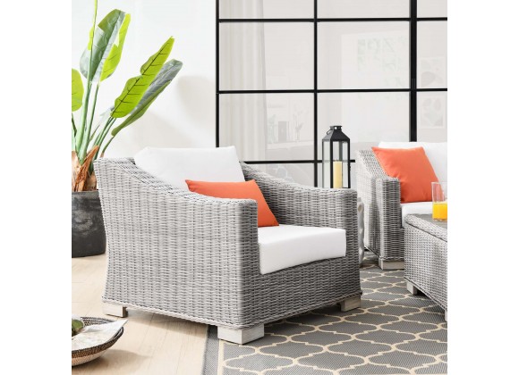 Modway Conway Outdoor Patio Wicker Rattan Armchair in Light Gray White - Lifestyle