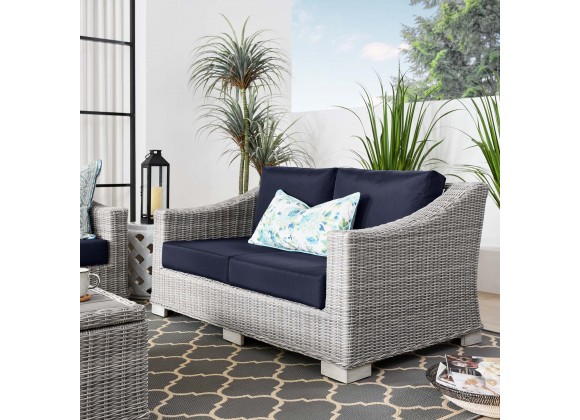 Modway Conway Outdoor Patio Wicker Rattan Loveseat - Light Gray Navy - Lifestyle