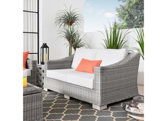 Modway Conway Outdoor Patio Wicker Rattan Loveseat - Light Gray White - Lifestyle