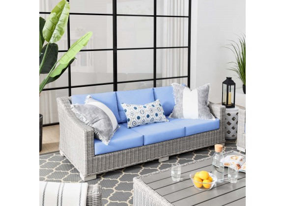 Modway Conway Outdoor Patio Wicker Rattan Sofa - Light Gray Light Blue - Lifestyle