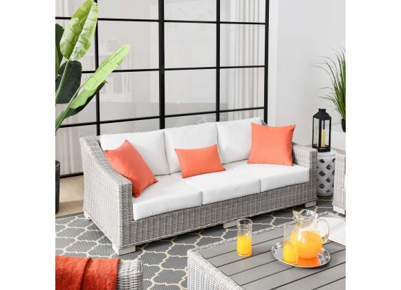 Modway Conway Outdoor Patio Wicker Rattan Sofa in Light Gray White - Lifestyle