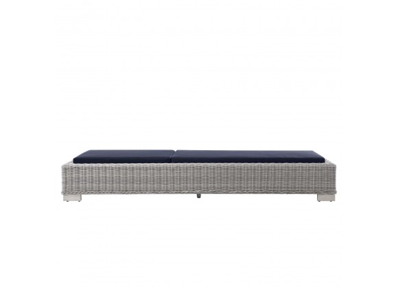 Modway Conway Outdoor Patio Wicker Rattan Chaise Lounge in Light Gray Navy - Front Angle