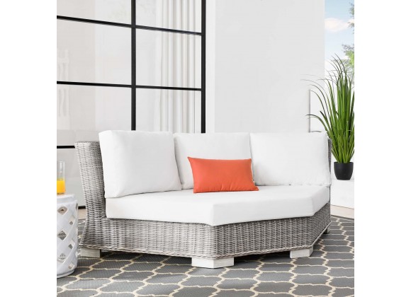 Modway Conway Outdoor Patio Wicker Rattan Round Corner Chair in Light Gray White - Lifestyle