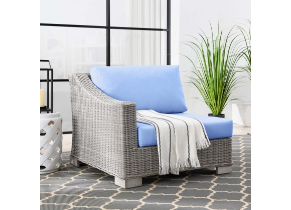 Modway Conway Outdoor Patio Wicker Rattan Left-Arm Chair in Light Gray Light Blue - Lifestyle