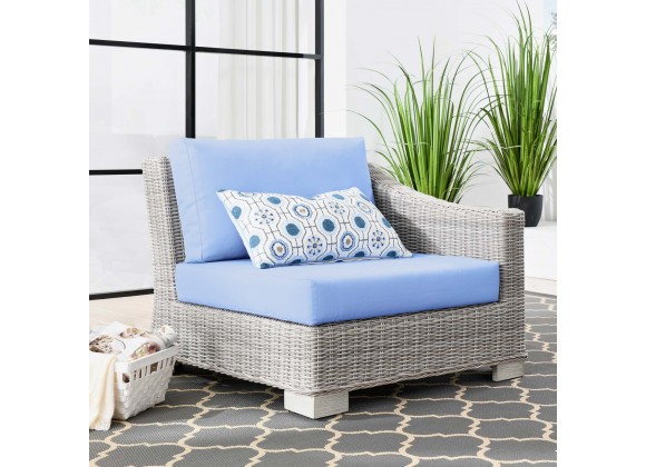 Modway Conway Outdoor Patio Wicker Rattan Right-Arm Chair in Light Blue - Lifestyle