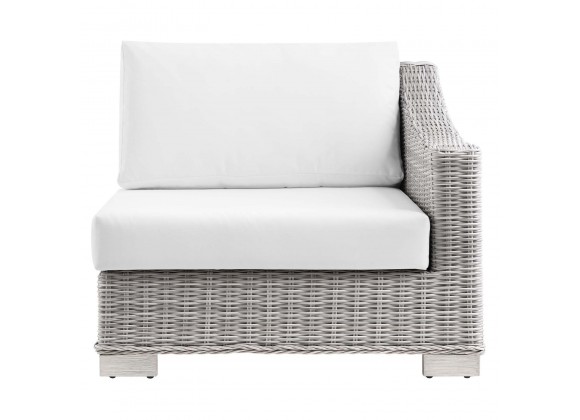 Modway Conway Outdoor Patio Wicker Rattan Right-Arm Chair in Light Gray White - Front Angle