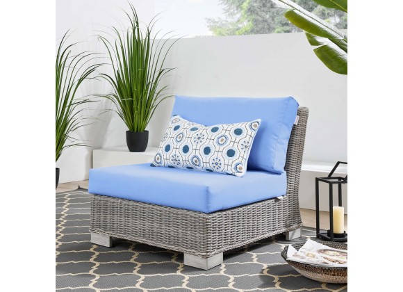 Modway Conway Outdoor Patio Wicker Rattan Armless Chair in Light Gray Light Blue - Lifestyle