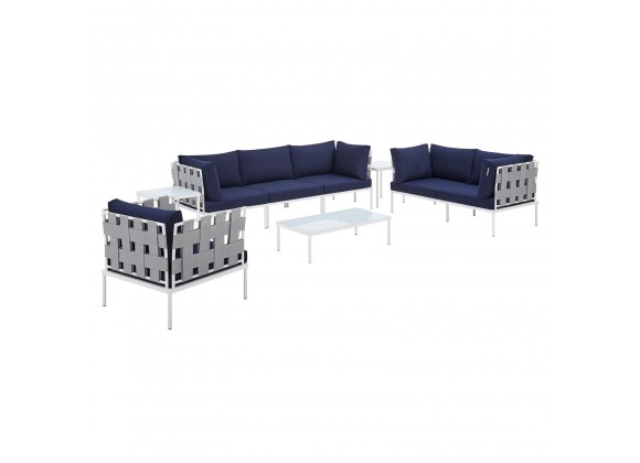 Modway Harmony 8-Piece Sunbrella® Outdoor Patio Aluminum Seating Set - Gray Navy - Set in Front Side Angle