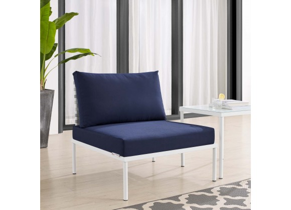 Modway Harmony Sunbrella® Basket Weave Outdoor Patio Aluminum Armless Chair - Tan Navy - Lifestyle