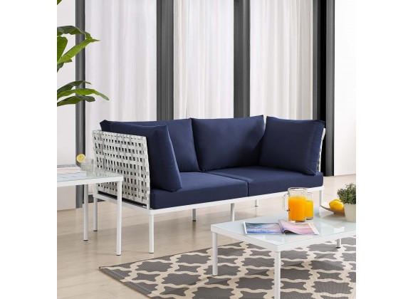 Modway Harmony Sunbrella® Basket Weave Outdoor Patio Aluminum Loveseat in Taupe Navy - Lifestyle