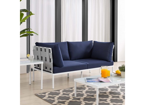 Modway Harmony Sunbrella® Outdoor Patio Aluminum Loveseat in Gray Navy - Lifestyle