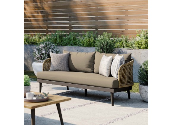 Modway Meadow Outdoor Patio Sofa in Natural Taupe - Lifestyle