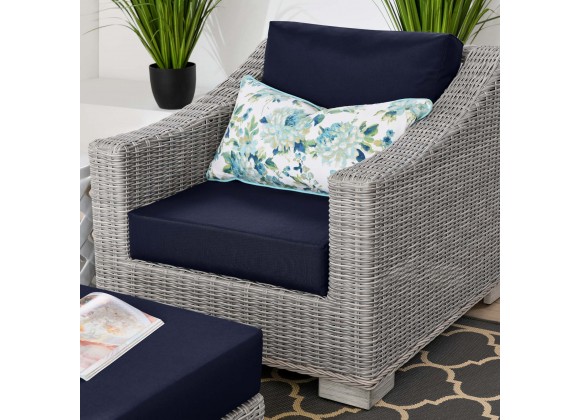 Modway Conway Outdoor Patio Wicker Rattan 2-Piece Armchair and Ottoman Set - Light Gray Navy - Lifestyle