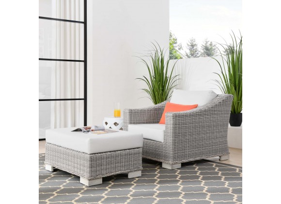 Modway Conway Outdoor Patio Wicker Rattan 2-Piece Armchair and Ottoman Set - White - Lifestyle
