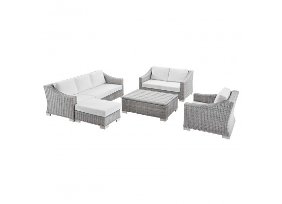 Modway Conway 5-Piece Outdoor Patio Wicker Rattan Furniture Set - White - Set in Front Side Angle