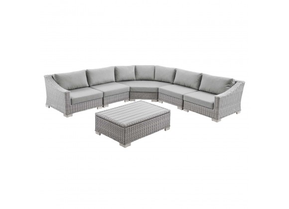 Modway Conway Outdoor Patio Wicker Rattan 6-Piece Sectional Sofa Furniture Set - Gray - Set in Front Angle