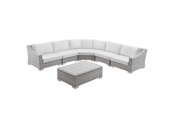 Modway Conway Outdoor Patio Wicker Rattan 6-Piece Sectional Sofa Furniture Set - Light Gray White - Set in Front Angle