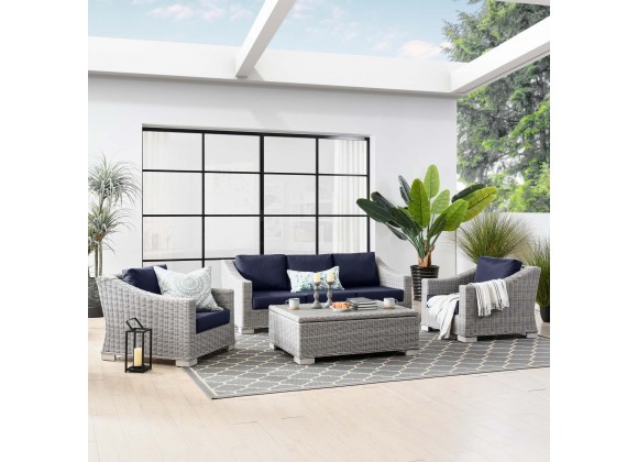 Modway Conway 4-Piece Outdoor Patio Wicker Rattan Furniture Set - Light Gray Navy - Lifestyle