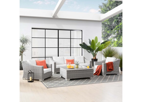 Modway Conway 4-Piece Outdoor Patio Wicker Rattan Furniture Set - White - Lifestyle
