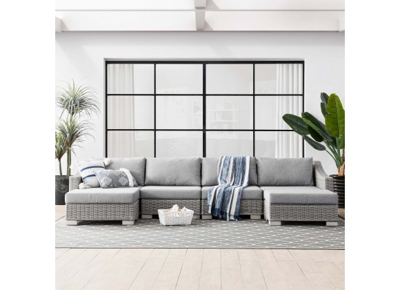Modway Conway Outdoor Patio Wicker Rattan 6-Piece Sectional Sofa Furniture Set - Gray - Lifestyle