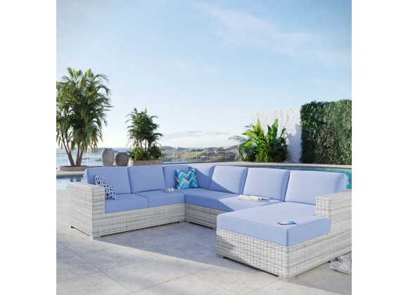 Modway Convene 5 - Piece Outdoor Patio Sectional Set in Light Gray Light Blue - Lifestyle