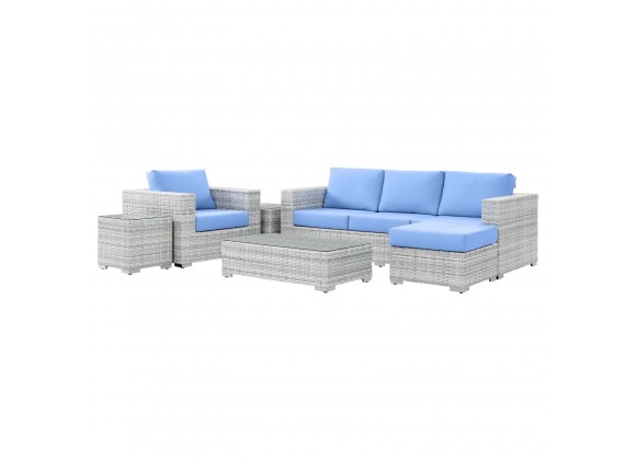 Modway Convene 6-Piece Outdoor Patio Set - Light Gray Light Blue - Set in Front Side View