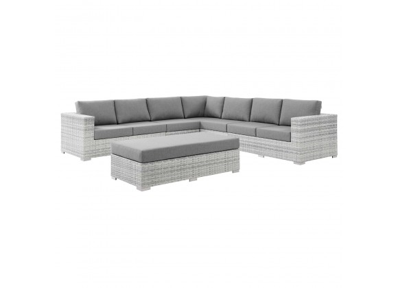 Modway Convene 6-Piece Outdoor Patio Sectional Set - Light Gray Gray - Set in Front Side Angle