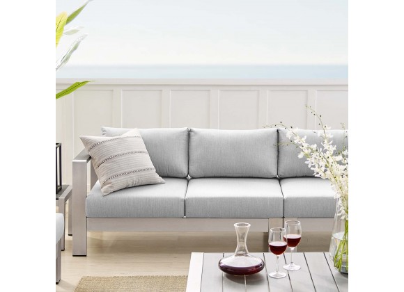 Modway Shore Sunbrella® Fabric Outdoor Patio Aluminum 7 Piece Sectional Sofa Set - Silver Gray - Lifestyle
