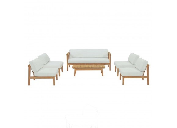 Modway Bayport 6 Piece Outdoor Patio Teak Set - Natural White - Set in Front Angle