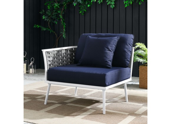 Modway Stance Outdoor Patio Aluminum Left-Facing Armchair in White Navy - Lifestyle