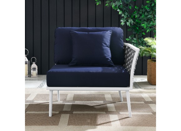 Modway Stance Outdoor Patio Aluminum Right-Facing Armchair - White Navy - Lifestyle
