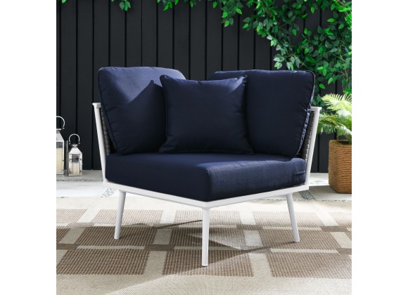 Modway Stance Outdoor Patio Aluminum Corner Chair in White Navy - Lifestyle