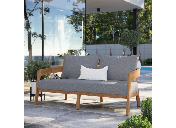Modway Brisbane Teak Wood Outdoor Patio Loveseat in Natural Gray - Lifestyle