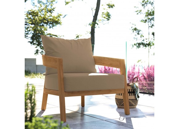 Modway Brisbane Teak Wood Outdoor Patio Armchair in Natural Light Brown - Lifestyle