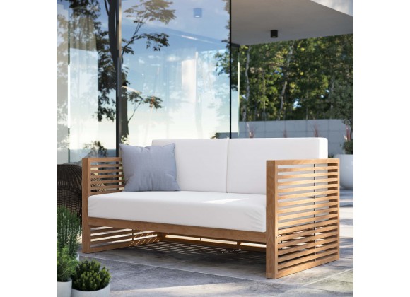 Modway Carlsbad Teak Wood Outdoor Patio Loveseat - Natural White - Lifestyle