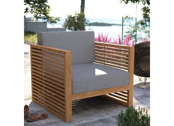 Modway Carlsbad Teak Wood Outdoor Patio Armchair in Natural Gray - Lifestyle