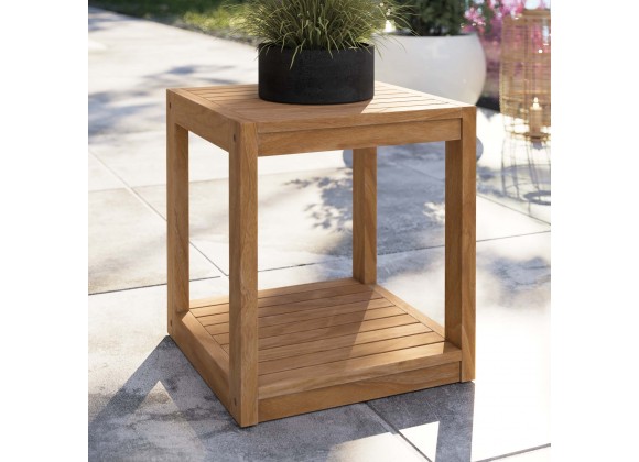 Modway Carlsbad Teak Wood Outdoor Patio Side Table - Natural - Lifestyle