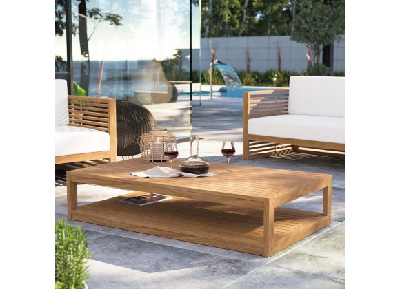 Modway Carlsbad Teak Wood Outdoor Patio Coffee Table - Natural - Lifestyle