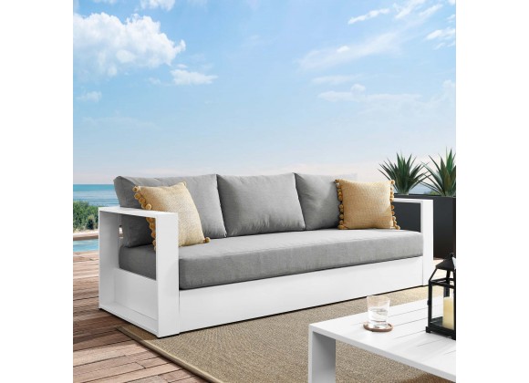Modway Tahoe Outdoor Patio Powder-Coated Aluminum Sofa in White Gray - Lifestyle