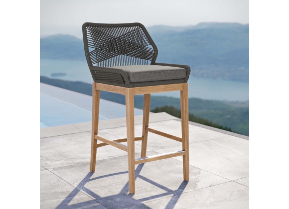 Modway Wellspring Outdoor Patio Teak Wood Bar Stool in Gray Graphite - Lifestyle